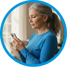 Woman checking her balance test results on a smartphone